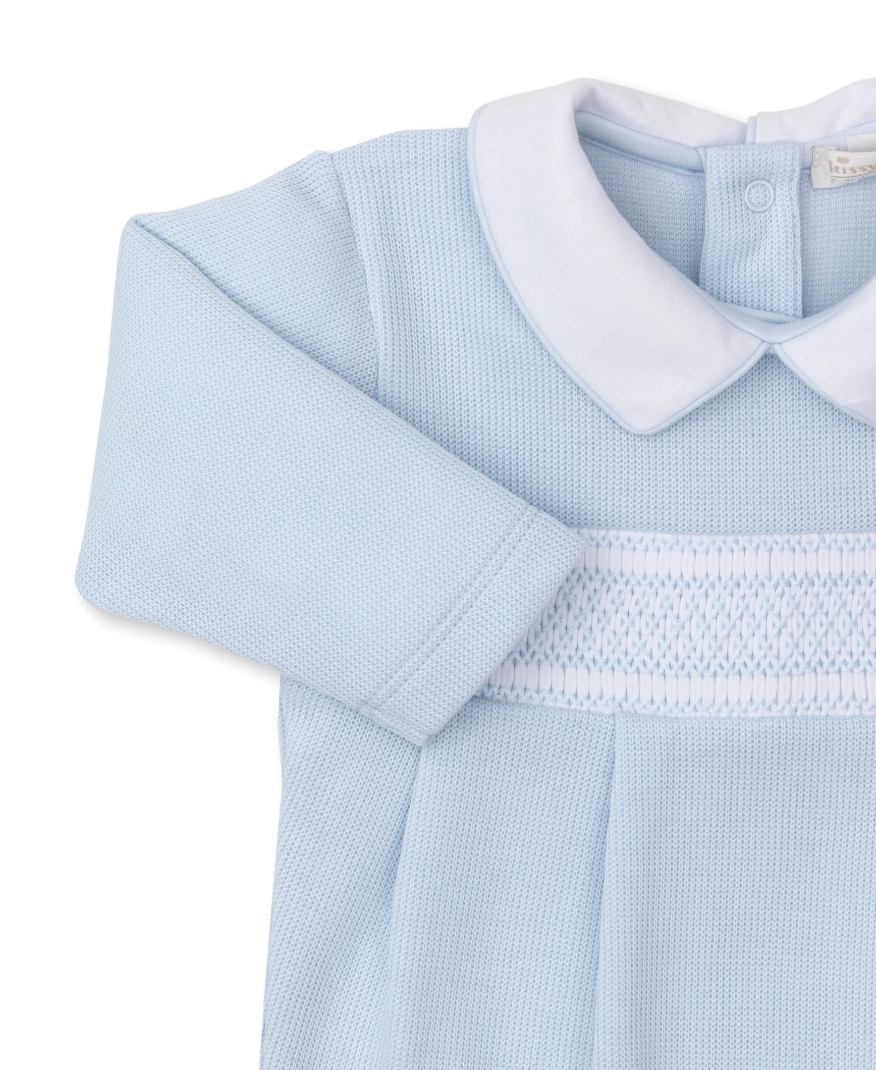 CLB Punto Ingles Blue Hand Smocked Collar Footie - Image 3